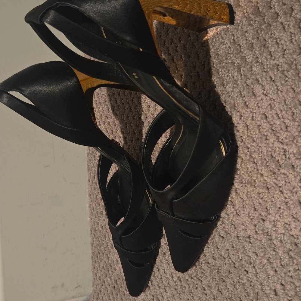 Zara Elegant Black and Gold Satin Women's Heels - Picture 5 of 7